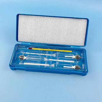 Набор ареометров спиртометров "Blue Alco" в пластиковом футляре 0-40%, 40-70%, 70-100% с термометром