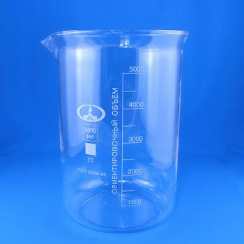 Стакан лабораторный низкий Н-1-5000, 5000 мл, градуированный Стакан лабораторный низкий Н-1-5000, 5000 мл, градуированный