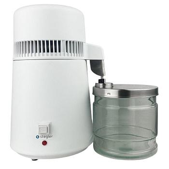 Электрический аквадистиллятор 1 л/ч, пластиковый белый корпус, стеклянный сборник