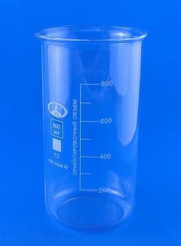 Стакан лабораторный высокий В-1-800, 800 мл, градуированный Стакан лабораторный высокий В-1-800, 800 мл, градуированный