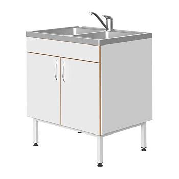 Стол-мойка 800x600x900 мм, с двумя раковинами из нерж., стали, ЛДСП., каркас