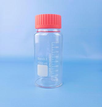 Банка для реактивов 1000 мл, стекло Boro 3.3, светлое стекло, широкое горло GL80, с винтовой крышкой, градуированная Банка для реактивов 1000 мл, стекло Boro 3.3, светлое стекло, широкое горло GL80, с винтовой крышкой, градуированная