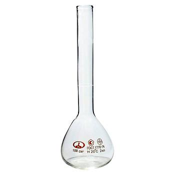 Колба мерная 1-100-2, 100 мл, 2 класс точности, без пробки, 6 шт/упак