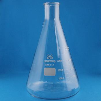 Колба коническая (Эрленмейера) 5drops КН-2-5000-52, 5000 мл, горло 52 мм, стекло Boro 3.3, без шлифа Колба коническая (Эрленмейера) 5drops КН-2-5000-52, 5000 мл, горло 52 мм, стекло Boro 3.3, без шлифа