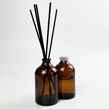 Флаконы 100 мл для диффузоров 5Drops, темное стекло 3-го класса, круглый скат, G20, гладкое горло, с пласт., пробкой, 63 шт/упак