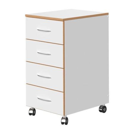 Тумба подкатная 400х505х766 мм, ЛДСП, высокая, 4 выдв., ящика, белая - Под заказ