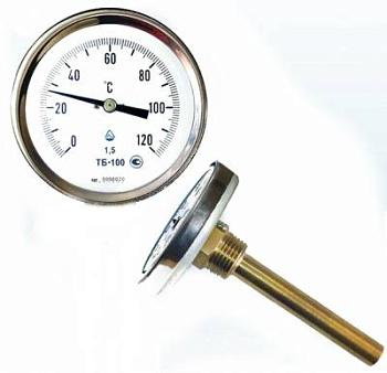 Термометр биметаллический ТБ-100-100 (0 +120°C) кл.1,5 -О Термометр биметаллический ТБ-100-100 (0 +120°C) кл.1,5 -О