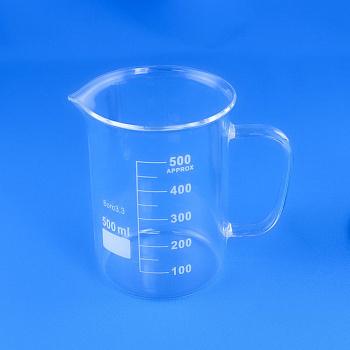 Стакан лабораторный со стеклянной ручкой 5drops В-1-500, 500 мл, стекло Boro 3.3, градуированный Стакан лабораторный со стеклянной ручкой 5drops В-1-500, 500 мл, стекло Boro 3.3, градуированный